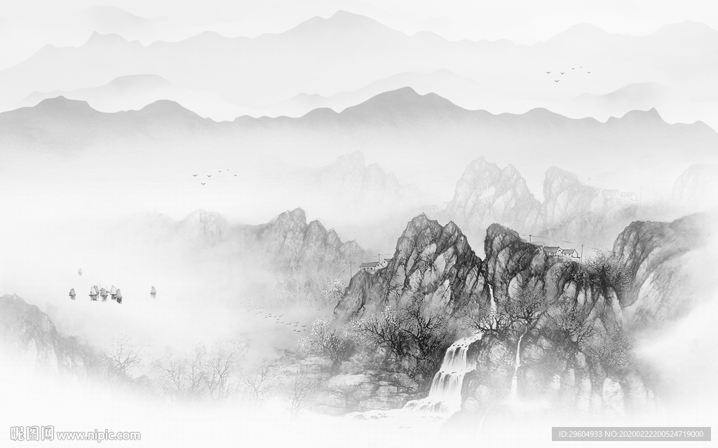 高清 新中式山水画 tif分层