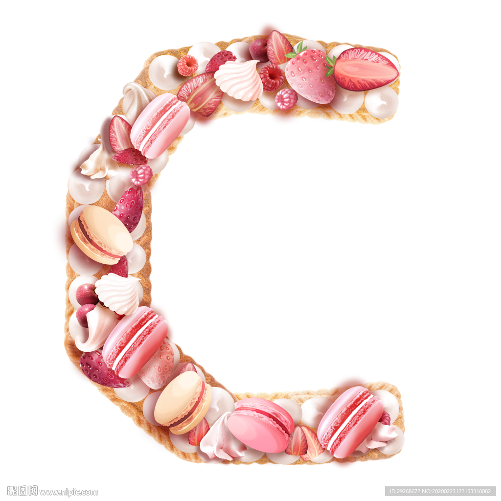 英文字体设计粉色可爱字母饼干C
