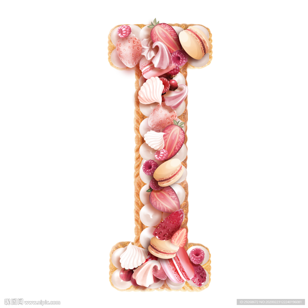 英文字体设计粉色可爱字母饼干I