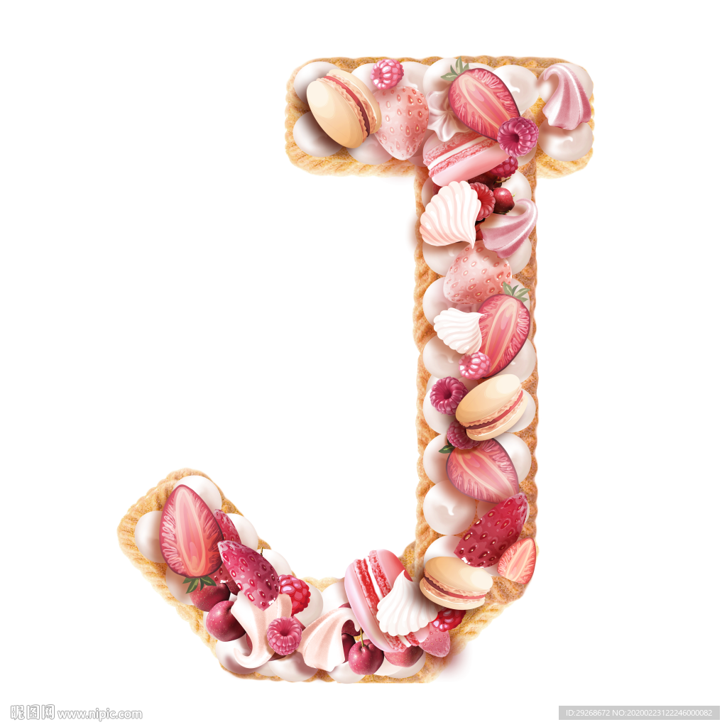 英文字体设计粉色可爱字母饼干J