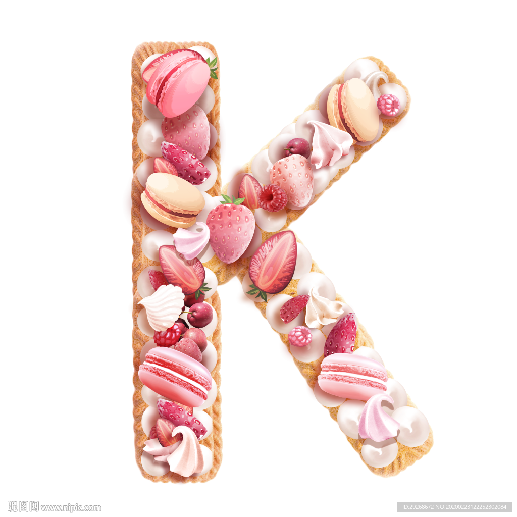 英文字体设计粉色可爱字母饼干K