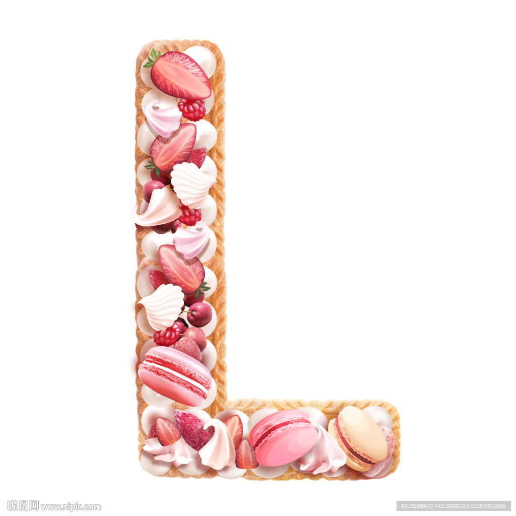 英文字体设计粉色可爱字母饼干L