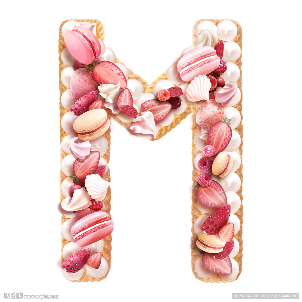 英文字体设计粉色可爱字母饼干N