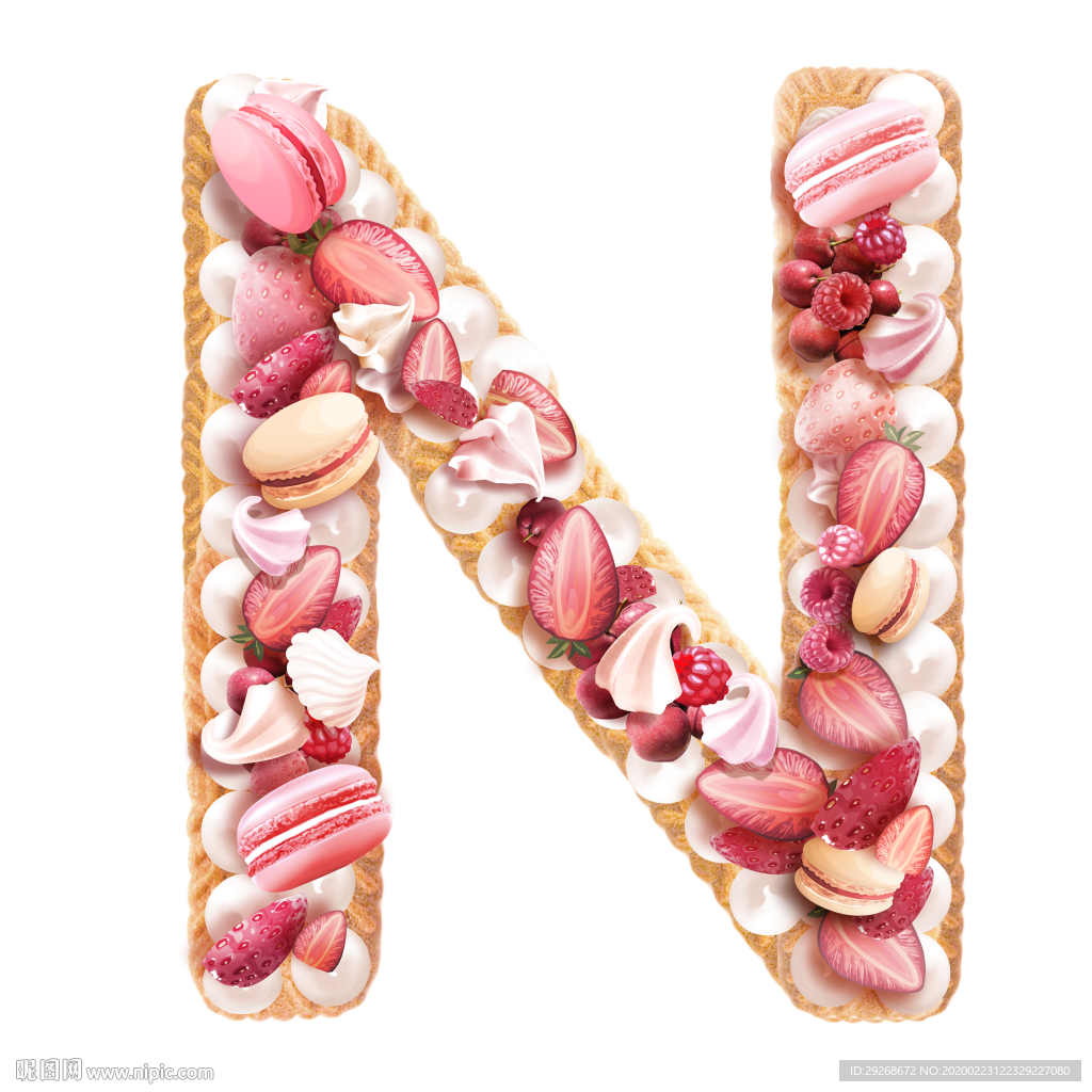 英文字体设计粉色可爱字母饼干N