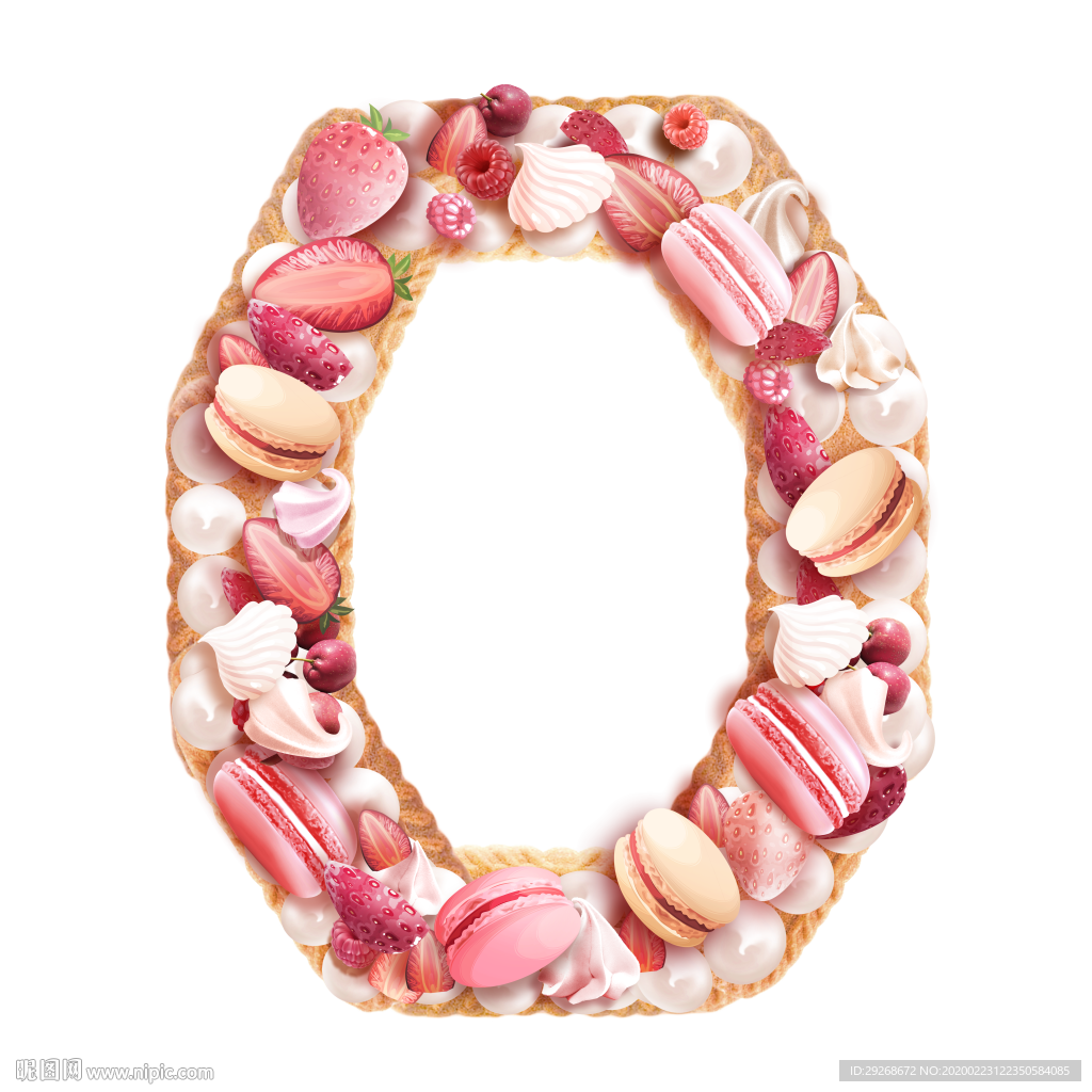 英文字体设计粉色可爱字母饼干O