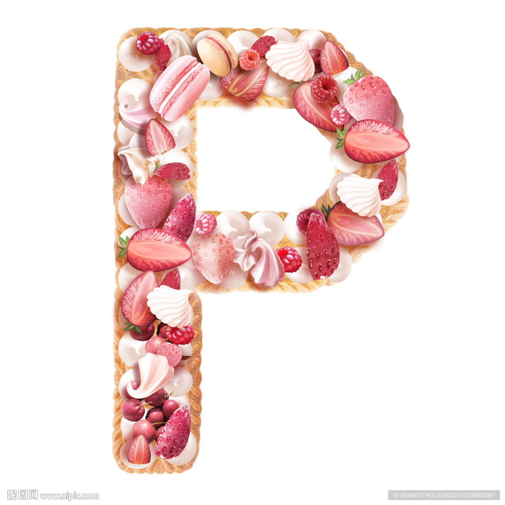英文字体设计粉色可爱字母饼干P
