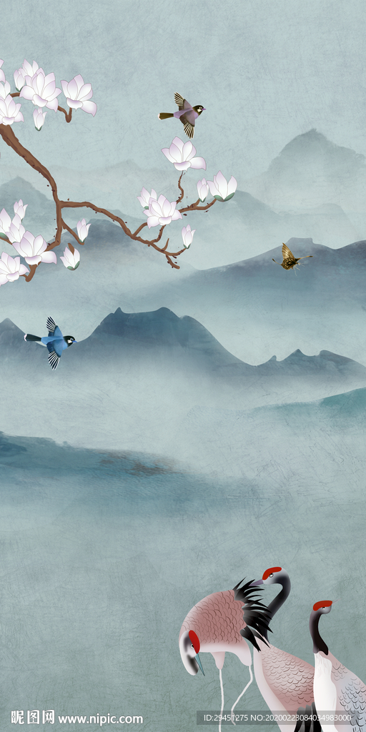 花鸟山水新玄关画 TIF分层