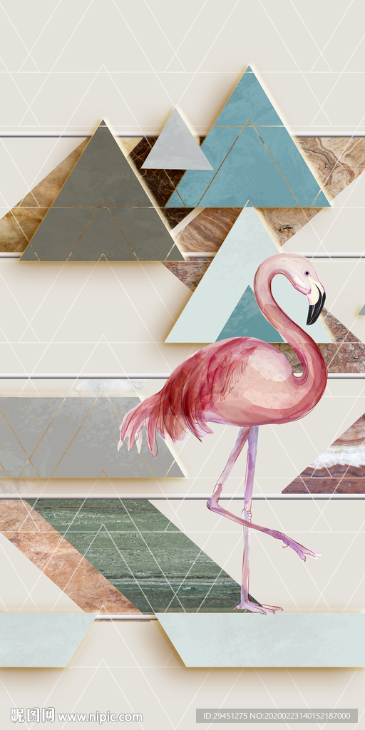 火烈鸟北欧新玄关画 tif分层