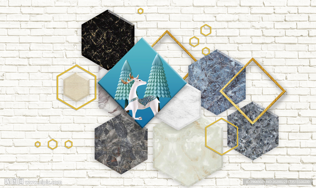 几何麋鹿新奢华画 tif分层