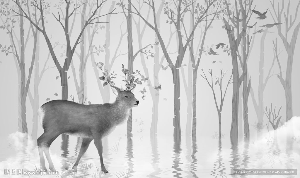 麋鹿 新品奢华画 tif分层