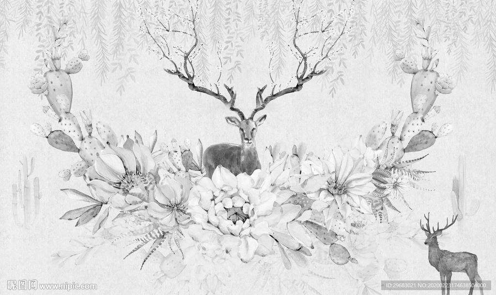 灰色麋鹿奢华画 tif分层