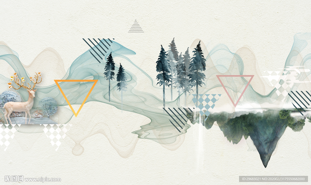 烟雾麋鹿奢华画 tif分层