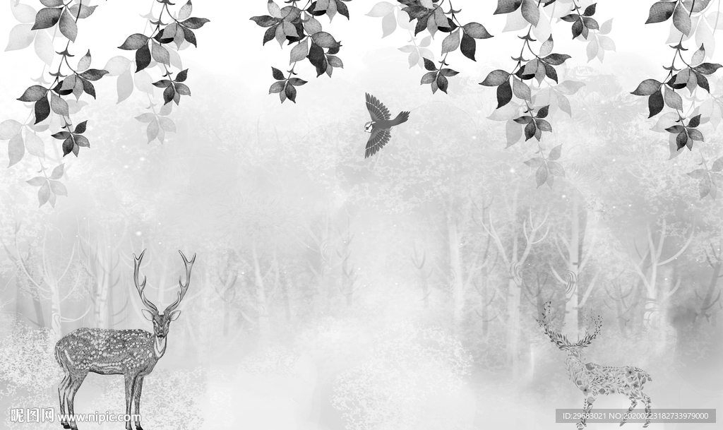 灰色麋鹿奢华画 tif分层