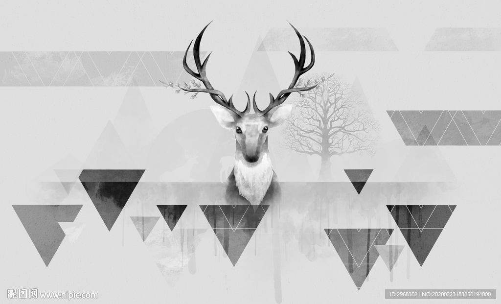 几何麋鹿奢华画 tif分层