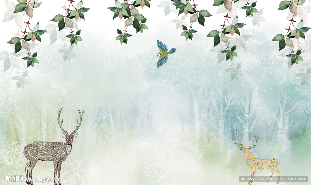 麋鹿奢华画 tif分层