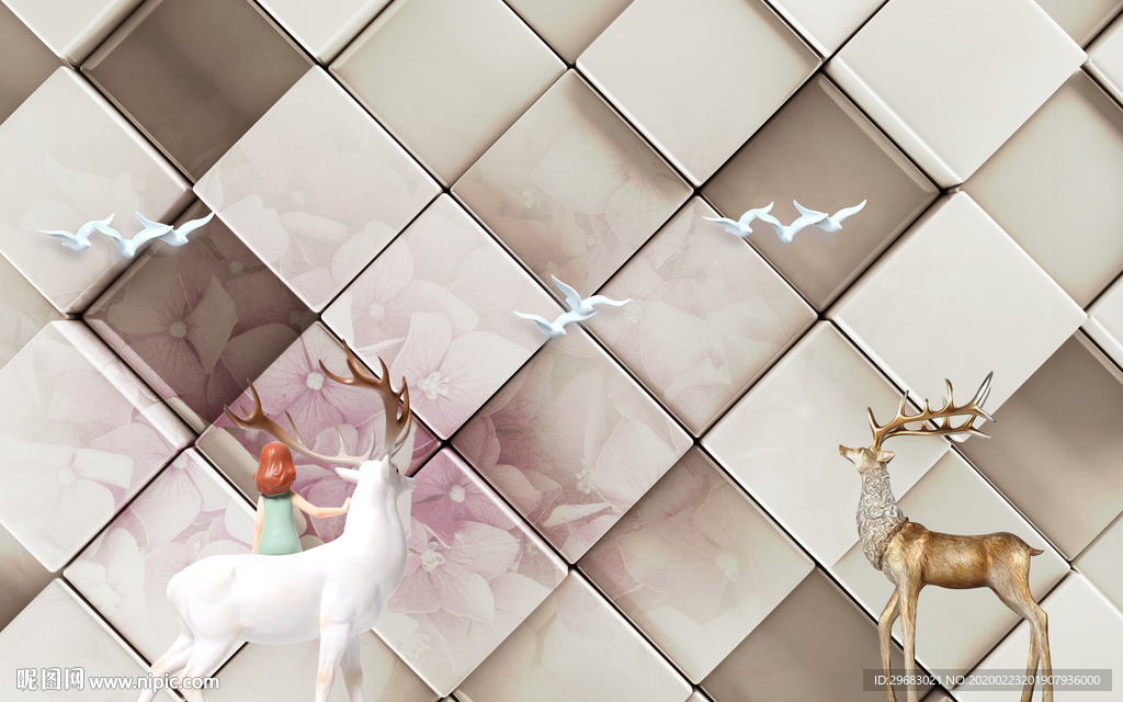 麋鹿装饰奢华画 tif分层