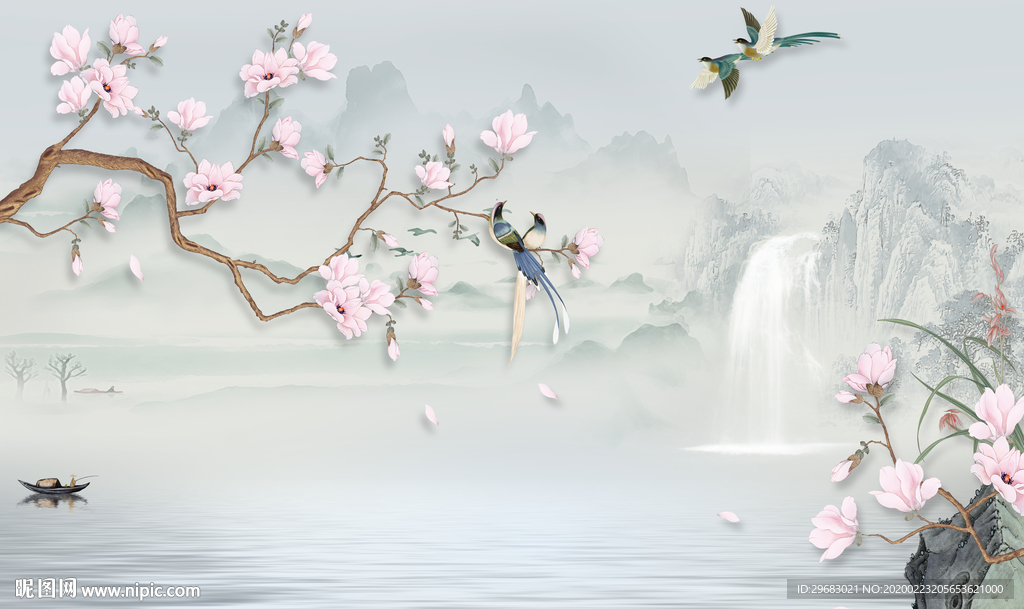 花鸟最新山水画 tif分层