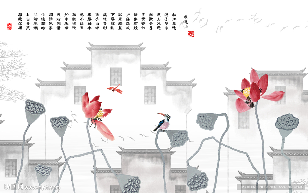 徽派中式中国风画 TIF分层