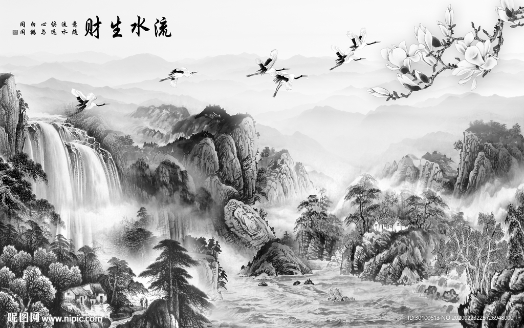别墅中式中国风画 TIF分层