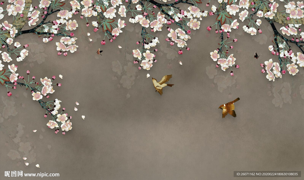 中式花鸟工笔花鸟背景墙