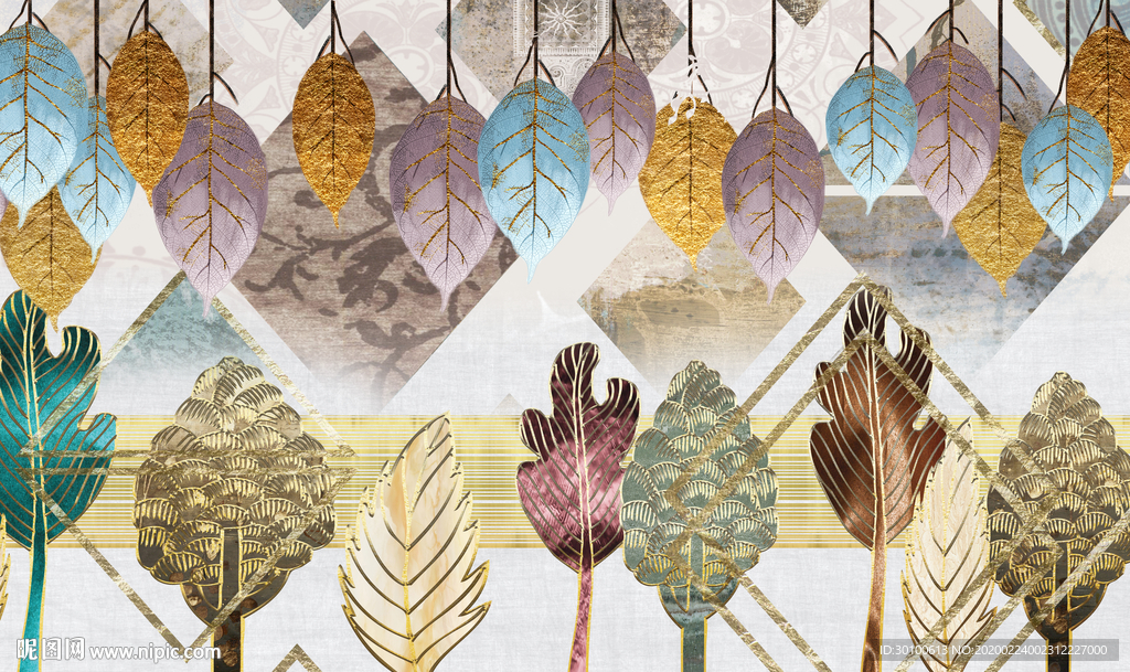 高清金色叶子装饰画 TIF分层