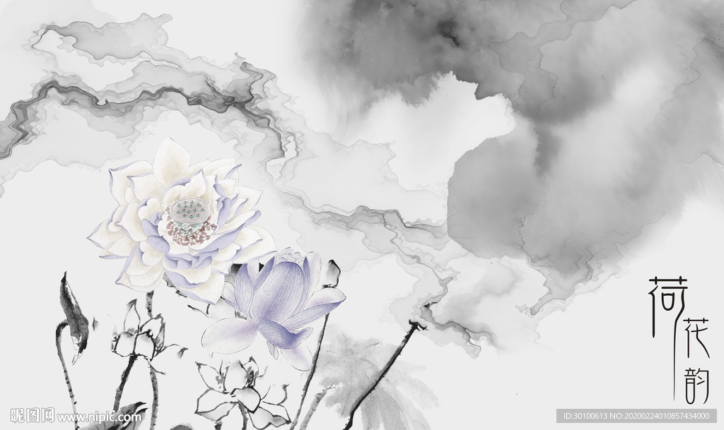 荷花新风景山水画 TIF分层