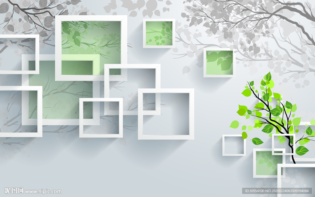 现代花卉简约框框家和电视背景墙