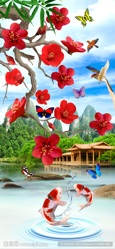 中国风花好月圆玉兰花中式玄关