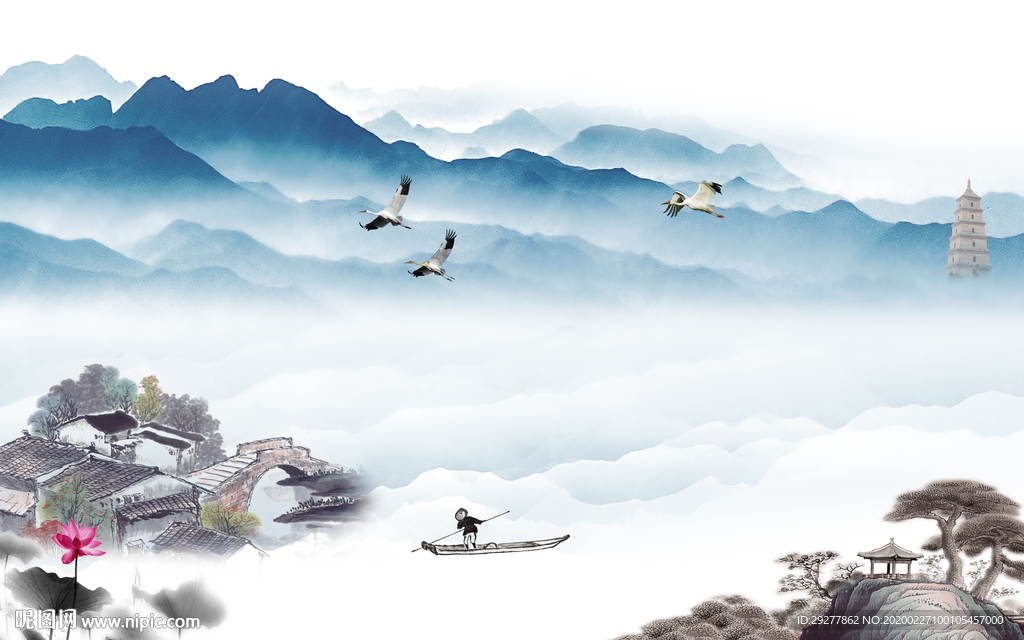 最新大厅山水画 TIF分层