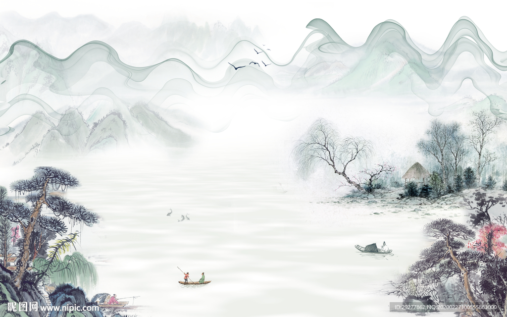 新中式大厅山水画 TIF分层