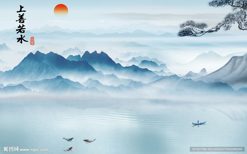 高清 大厅山水画 TIF分层