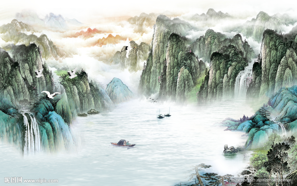 国画 别墅山水画 TIF分层画