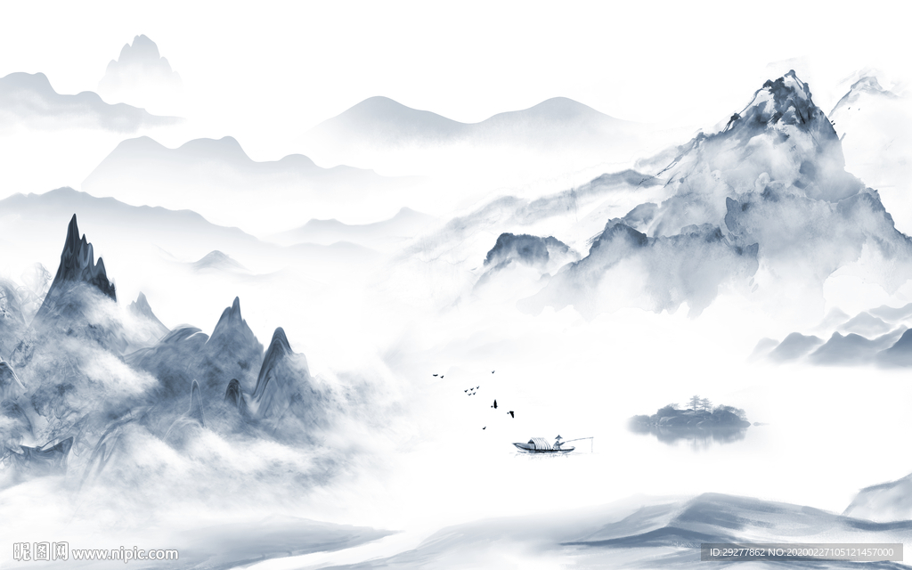 大气别墅山水画 TIF分层画