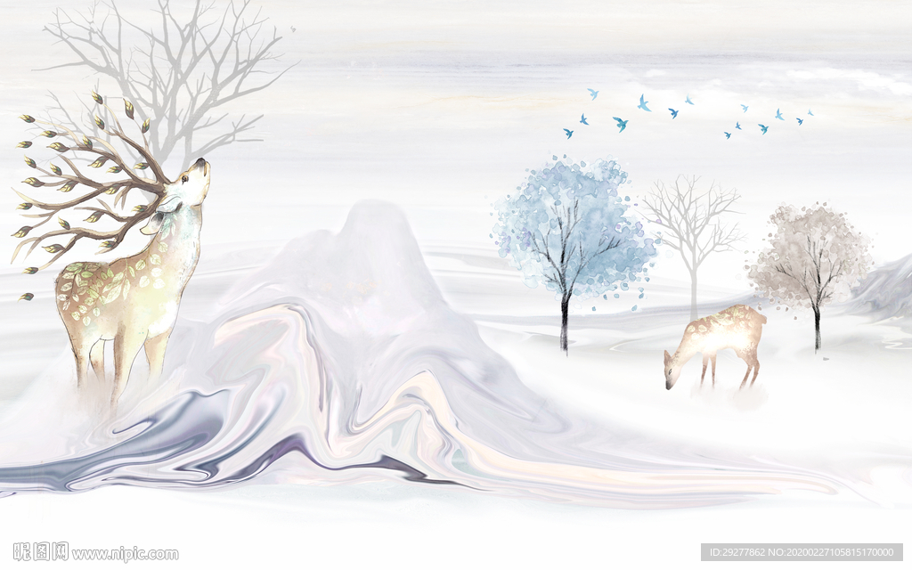 麋鹿小清新画 TIF分层