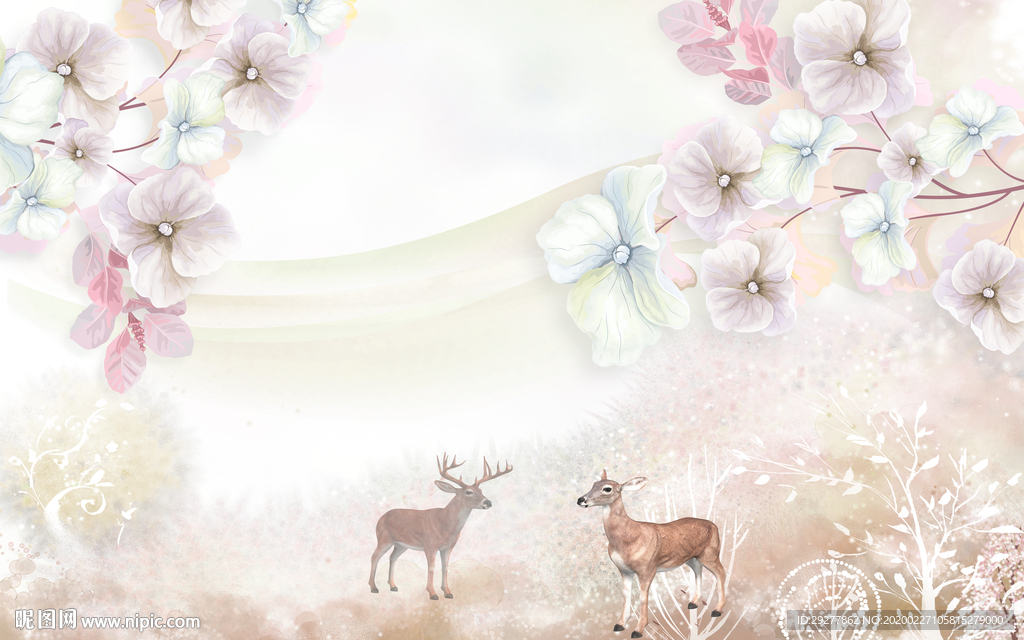 现代麋鹿高档画 TIF分层