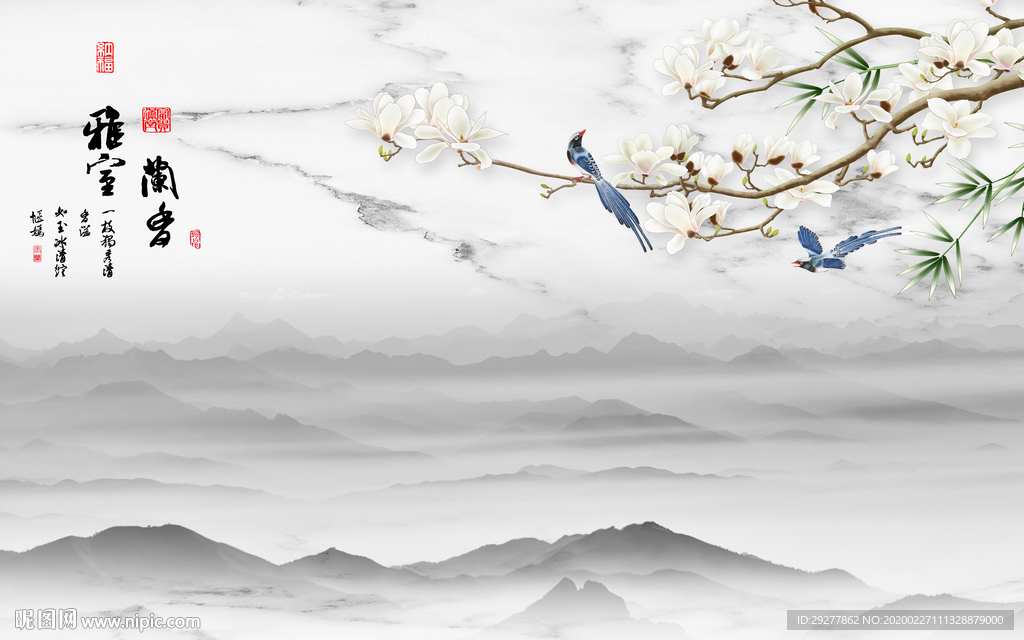 新款别墅山水画 TIF分层画