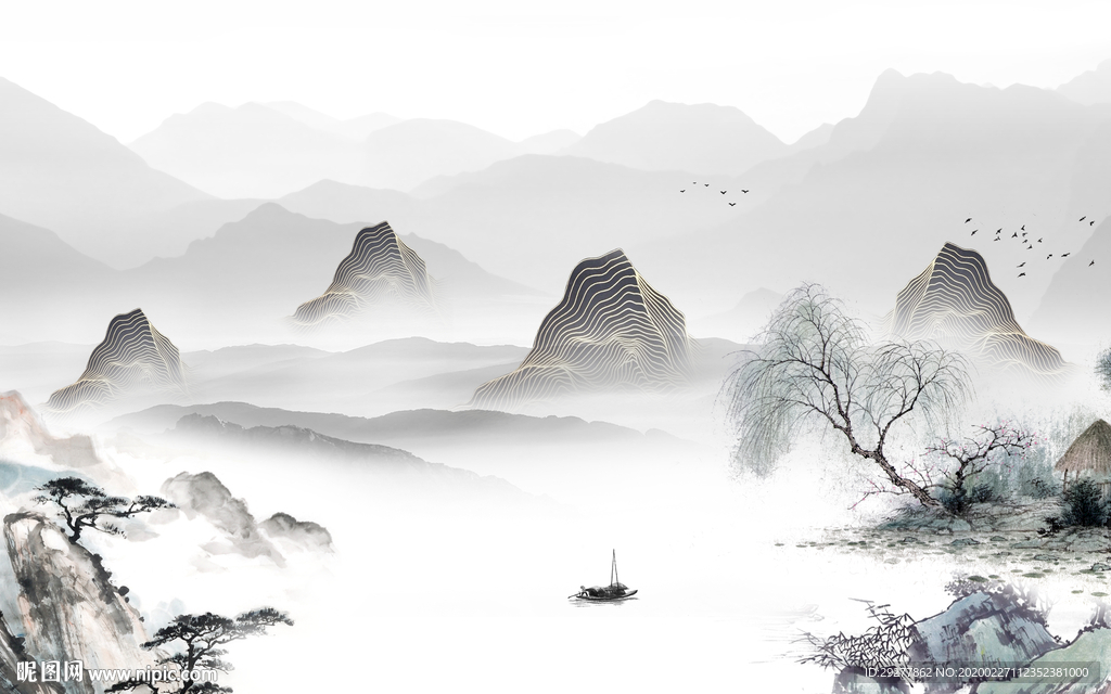 极品别墅山水画 TIF分层画