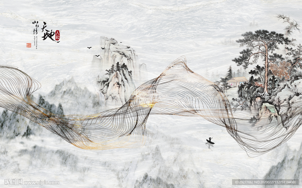 天地别墅山水画 TIF分层画