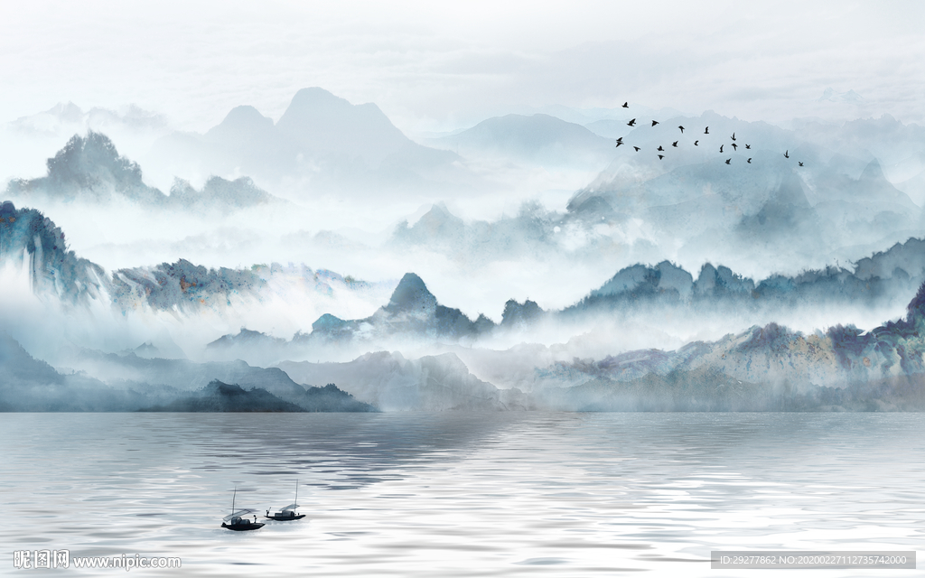 意境别墅山水画 TIF分层画