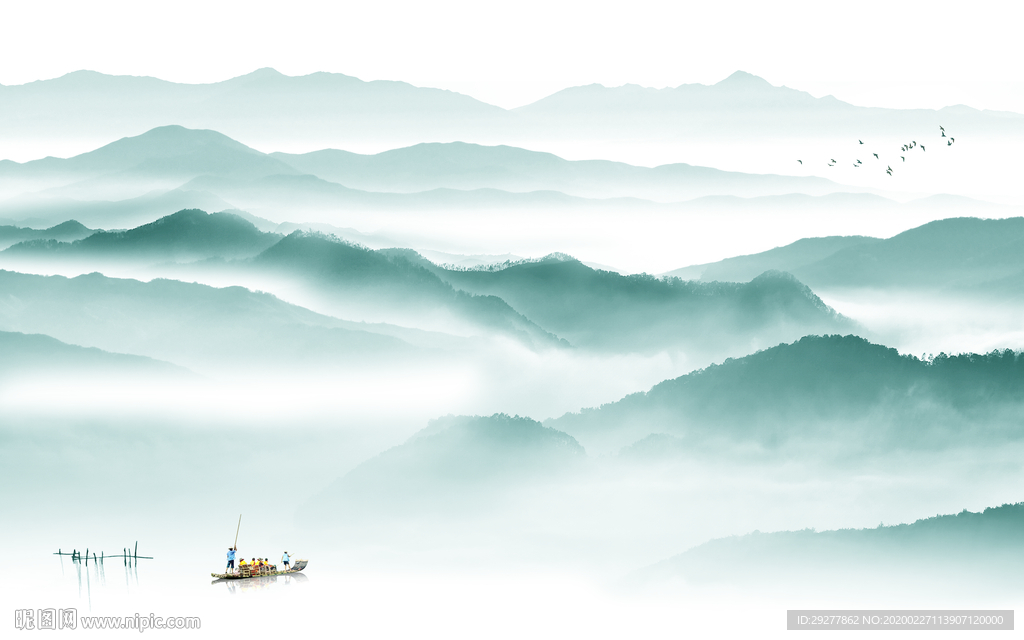 中式别墅山水画 TIF分层画