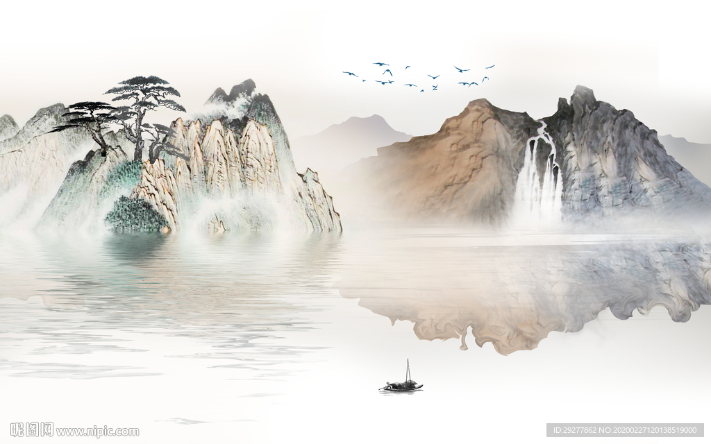 爆款客厅山水画 TIF分层画