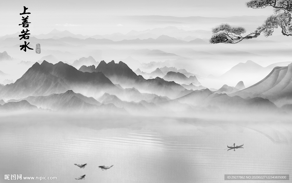 新中式客厅山水画 TIF分层画