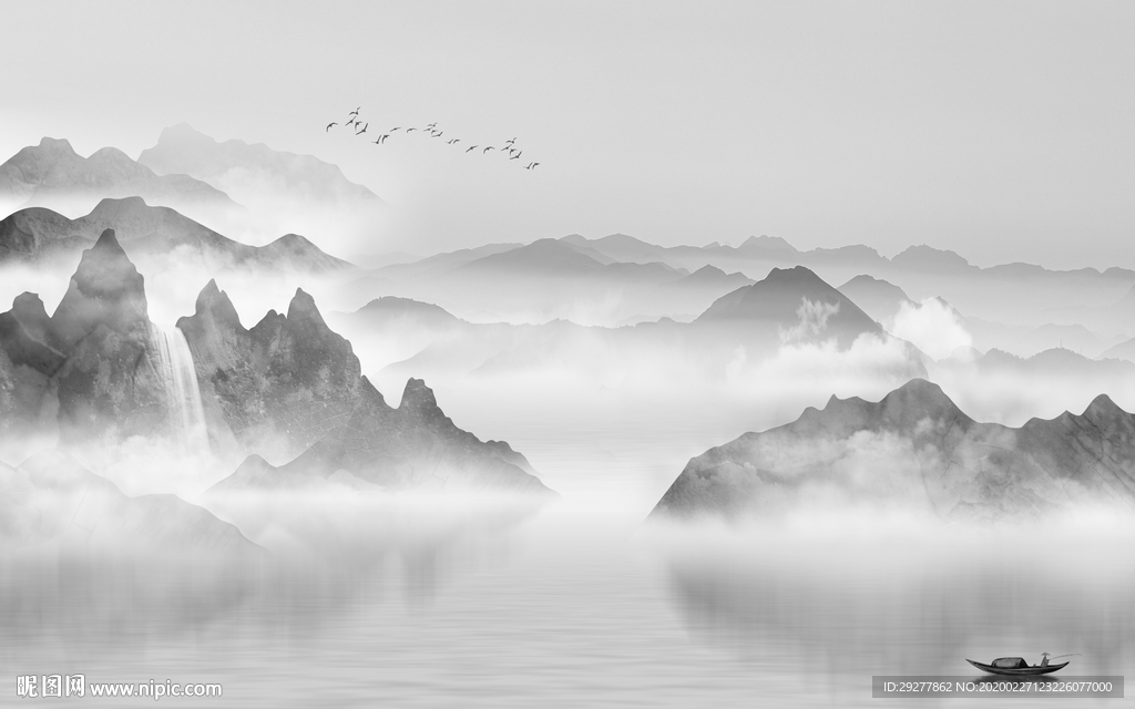 中式客厅山水画 TIF分层画