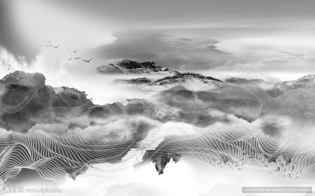 意境 客厅山水画 TIF分层画