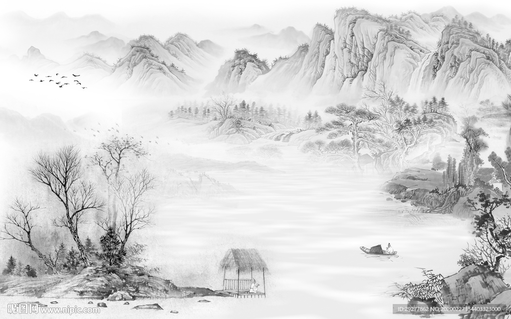 国画风景山水画 TIF分层画