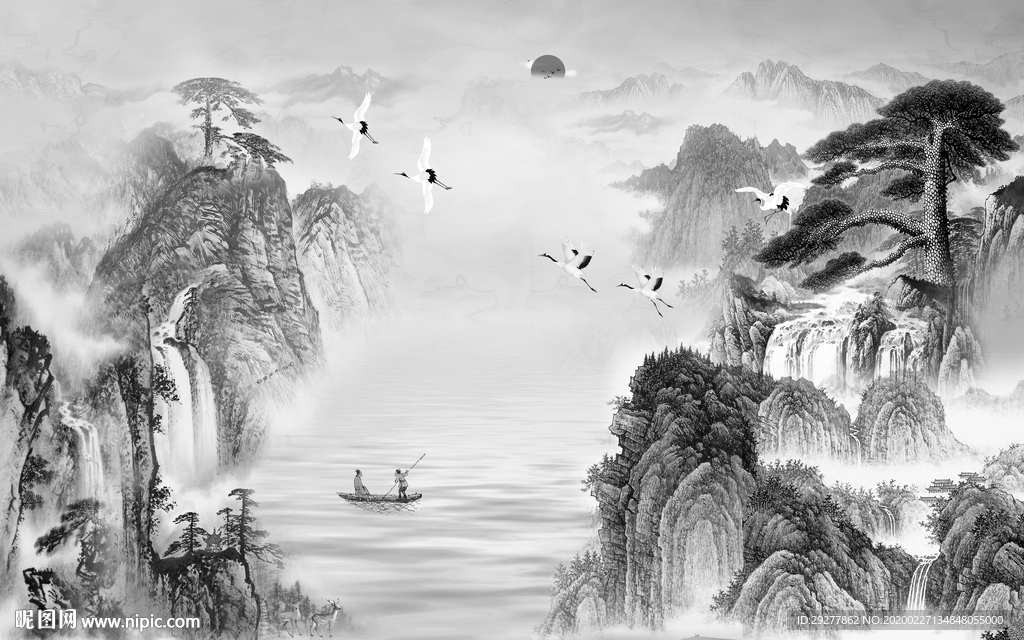 现代风景山水画 TIF分层画