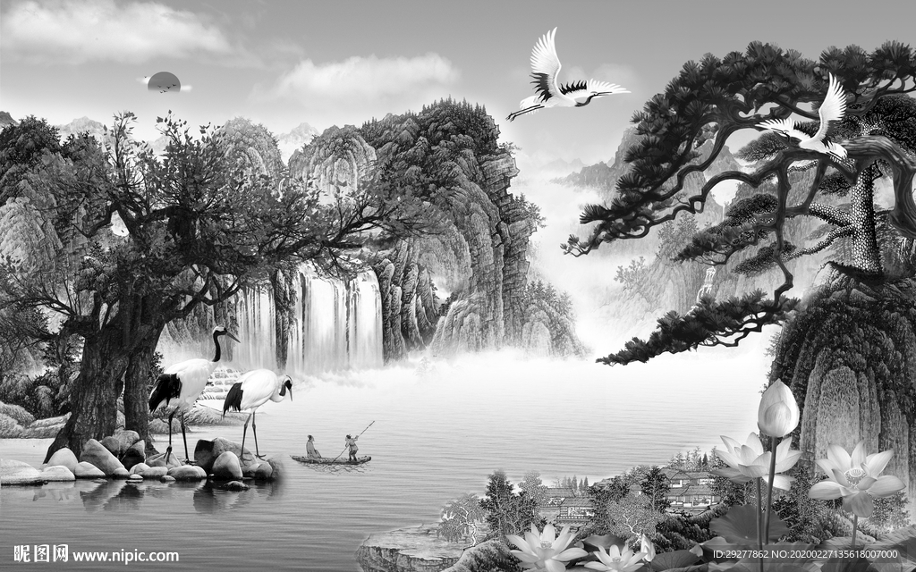 意境 风景山水画 TIF分层画