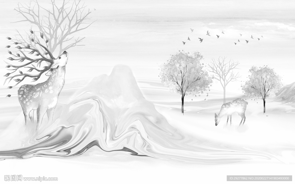 麋鹿欧式小清新画 TIF分层