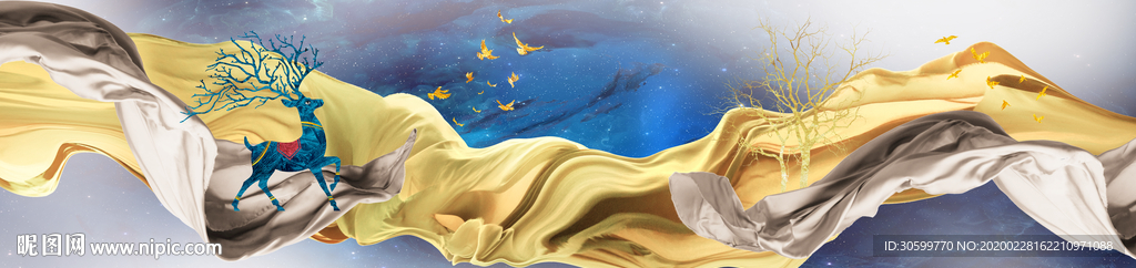 现代简约抽象糜鹿床头装饰画