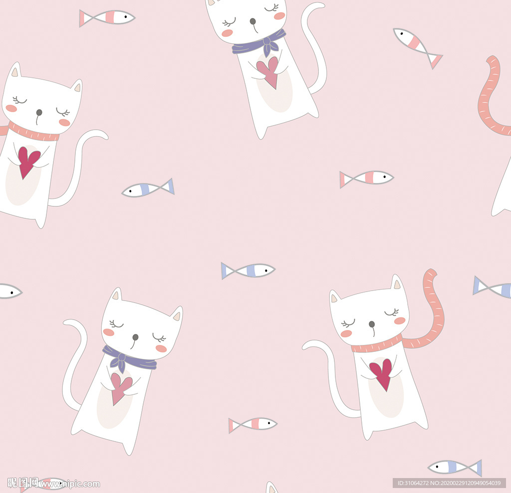 卡通小猫印花图案